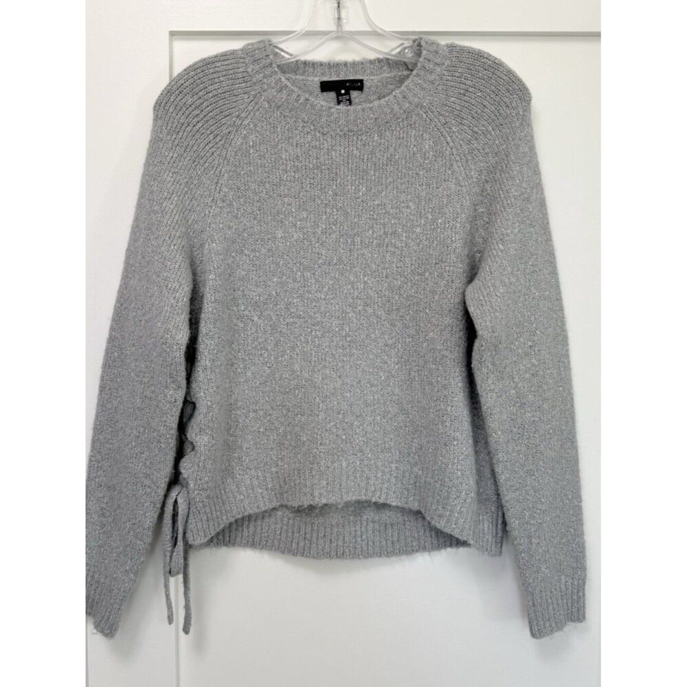 Aqua Sweater Womens XS Gray Textured Knit Lace Up Crew Neck Long Sleeve Pullover